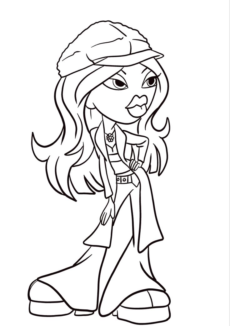 a cartoon girl with long hair wearing a hat and boots