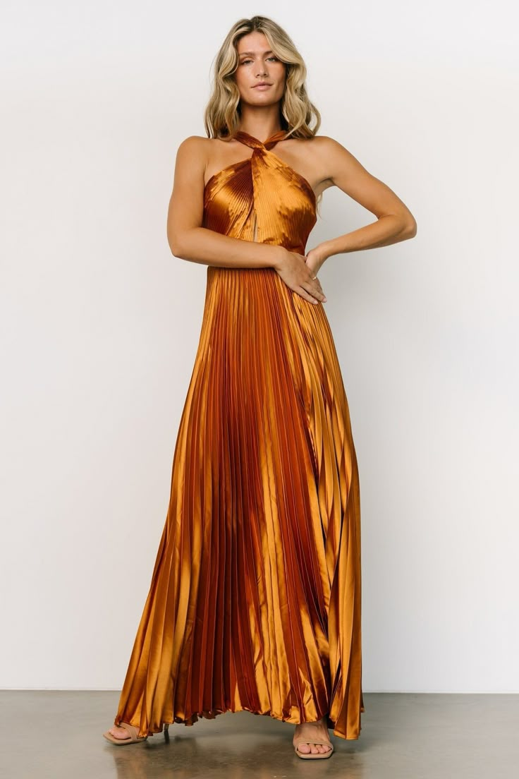 Copper Dress, Black Tie Wedding Guests, Fall Wedding Guest, Orange Satin, Baltic Born, Fall Wedding Guest Dress, Guest Attire, Wedding Attire Guest, Bridal Party Dresses