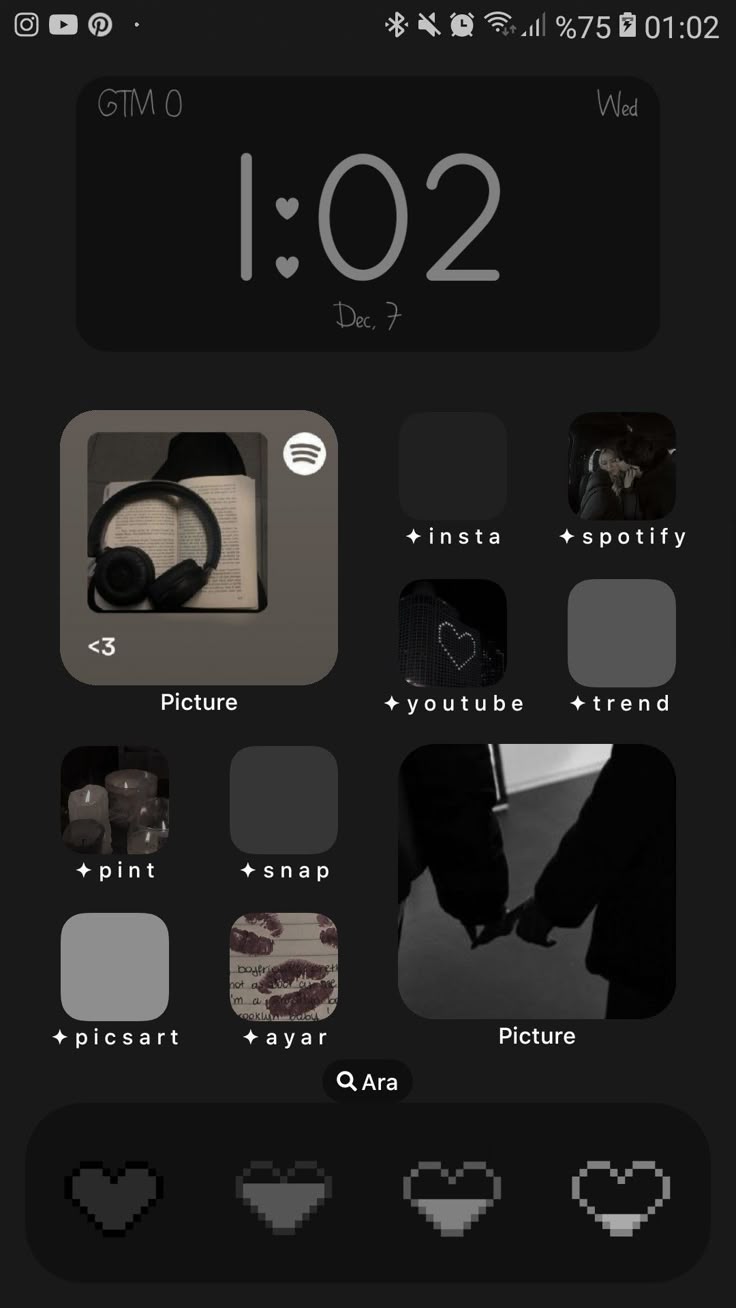 an iphone screen showing the icons for different things in black and white, including headphones