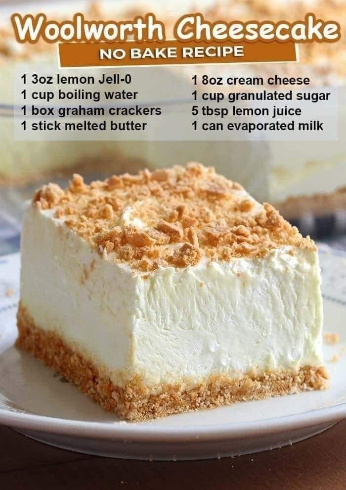 an image of a piece of cheesecake on a plate with the recipe below it