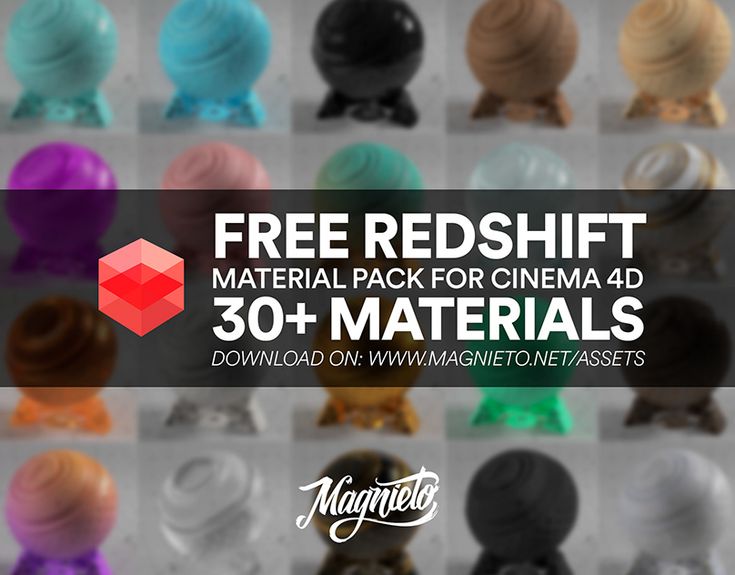 the free redshift material pack for cinema 4d and 30 + materials is available