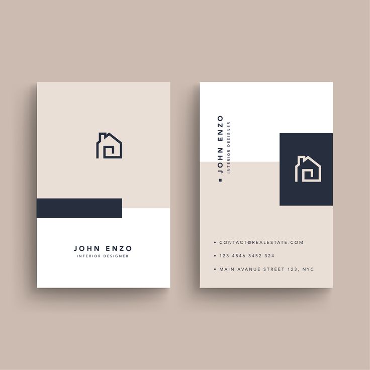 two sided business card with a house icon on the front and back, both in black and white