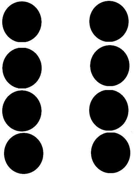 black and white circles arranged in the shape of four different shapes on a white background