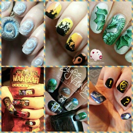 Nail design Magic The Gathering Nail Art, Witcher Nail Art, Fandom Nail Art, World Of Warcraft Nails, Fantasy Nail Art Competition, Dragon Nails, Hair And Beauty Salon, Nail Stuff, Nail Inspiration