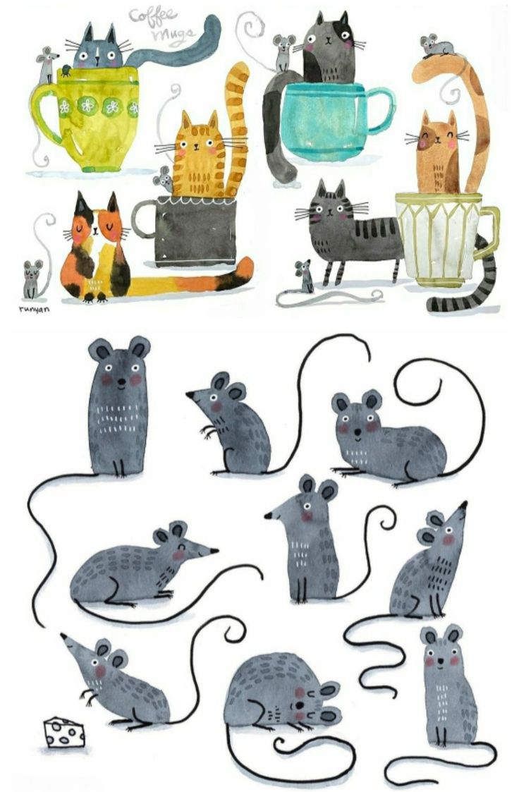 an image of cats and mice with mugs