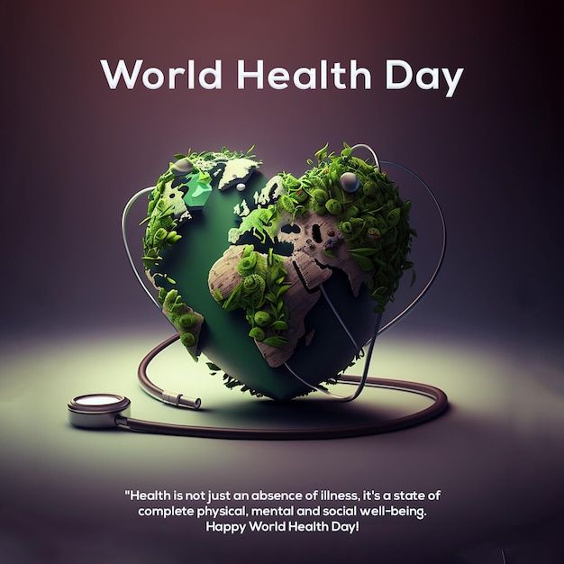 a world health day poster with a stethoscope in the shape of a heart