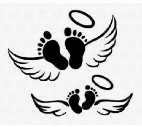 two footprints with wings and an angel's halo