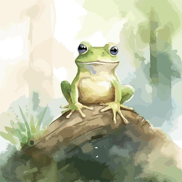 a frog sitting on top of a tree branch