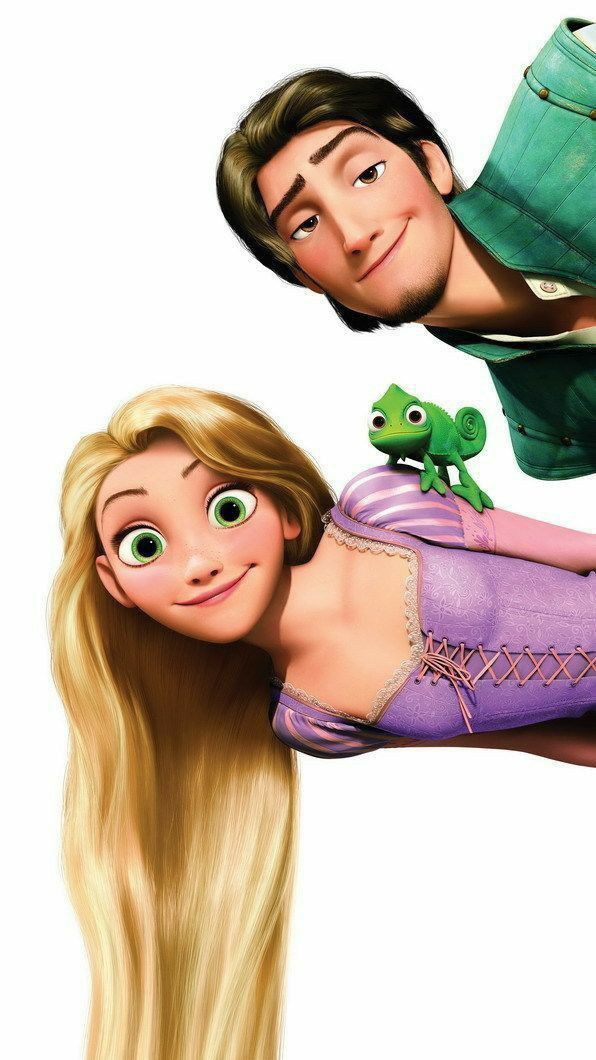 rappi and rappi from tangled in time with the frog on her shoulder, as if they were looking at each other