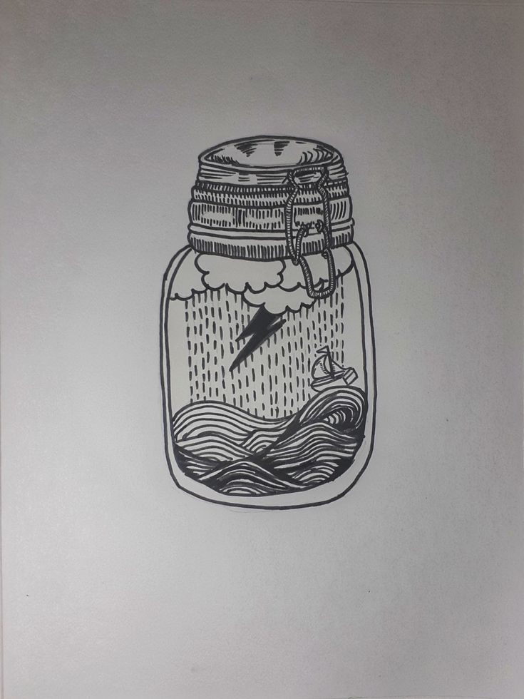 a drawing of a jar filled with water and lightning