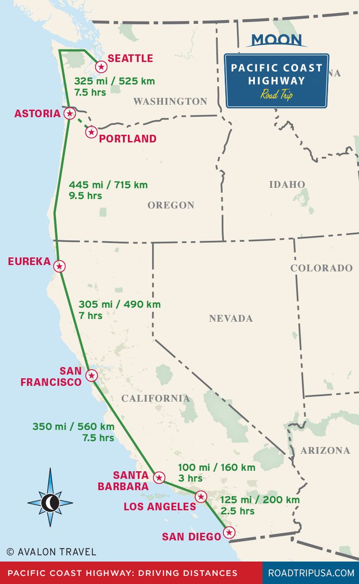 the pacific coast highway is shown in this map