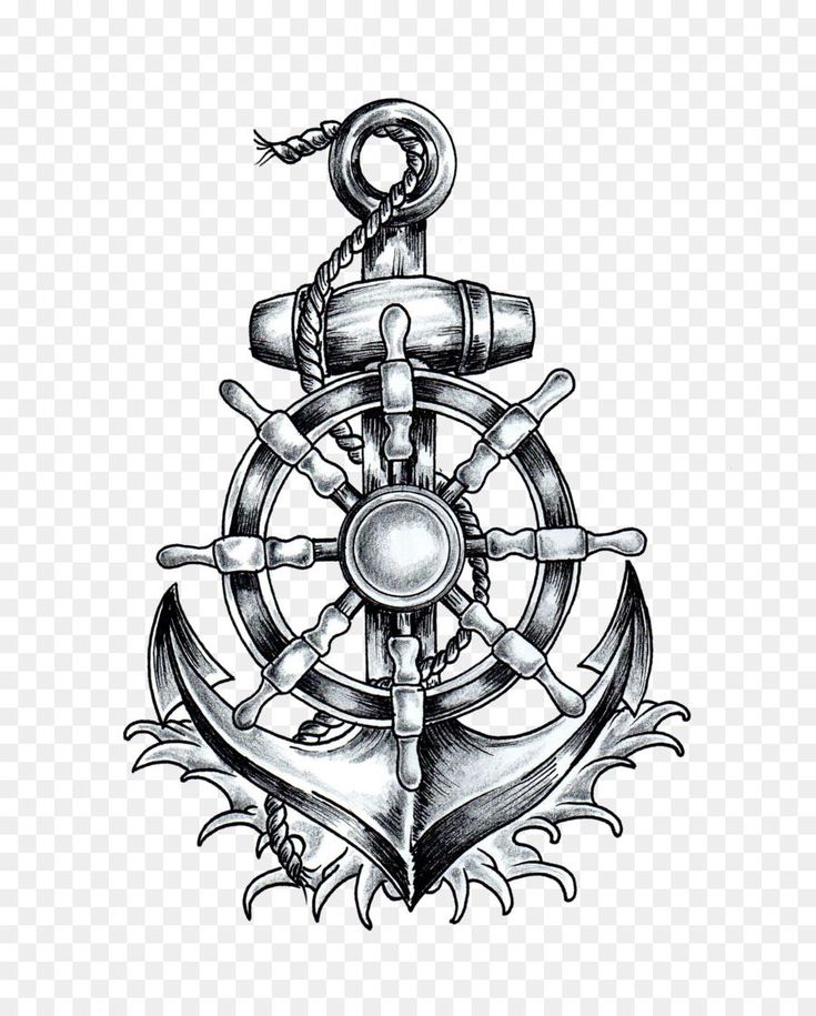 an anchor and steering wheel tattoo design