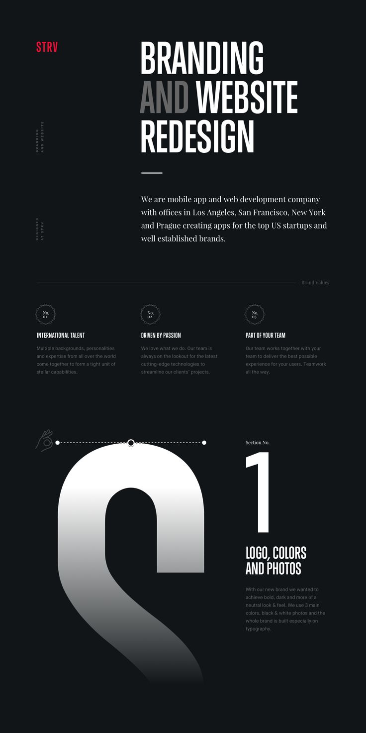 a black and white website design with the number 2 on it's side,