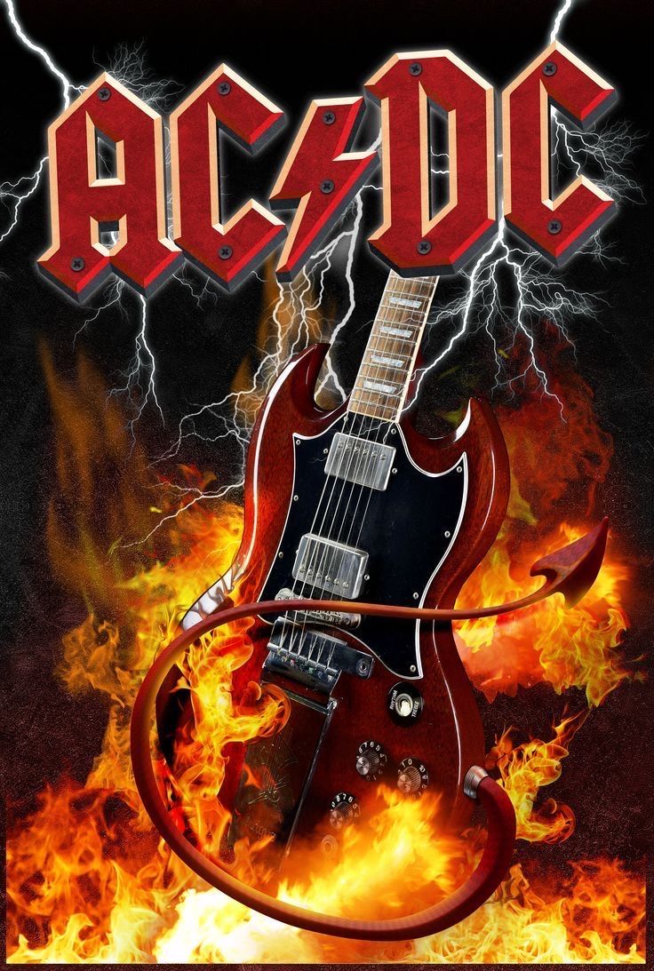 an electric guitar on fire with the word ac / dc above it