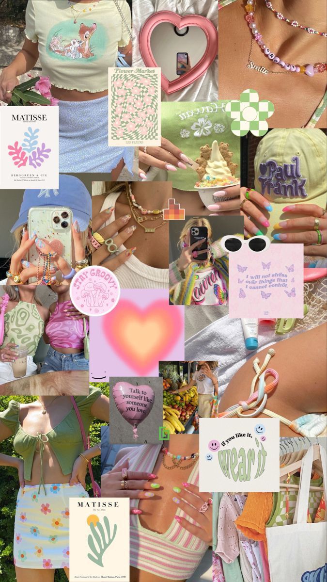 the collage shows many different images of women in their underwears and clothing, with hearts