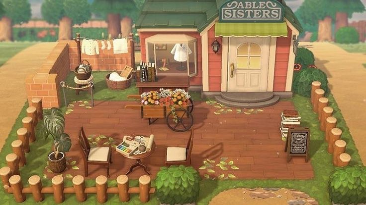 an animated image of a small house in the middle of a yard with lots of furniture