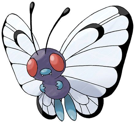 a cartoon butterfly with red eyes and black wings