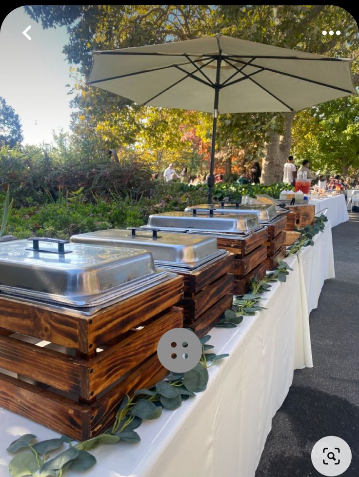 an outdoor buffet set up on a table