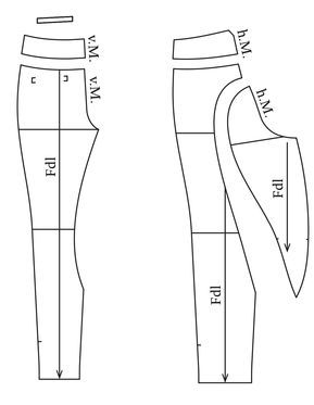 an image of the front and back view of a legging pattern for a women's pants