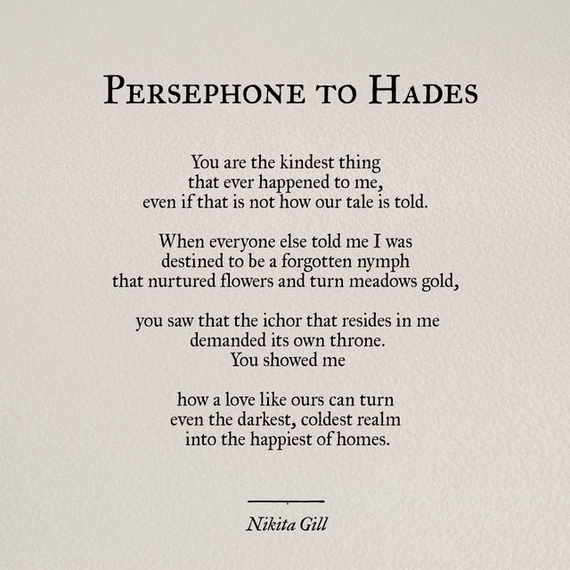 a poem written in black ink on white paper with the words persephone to hades