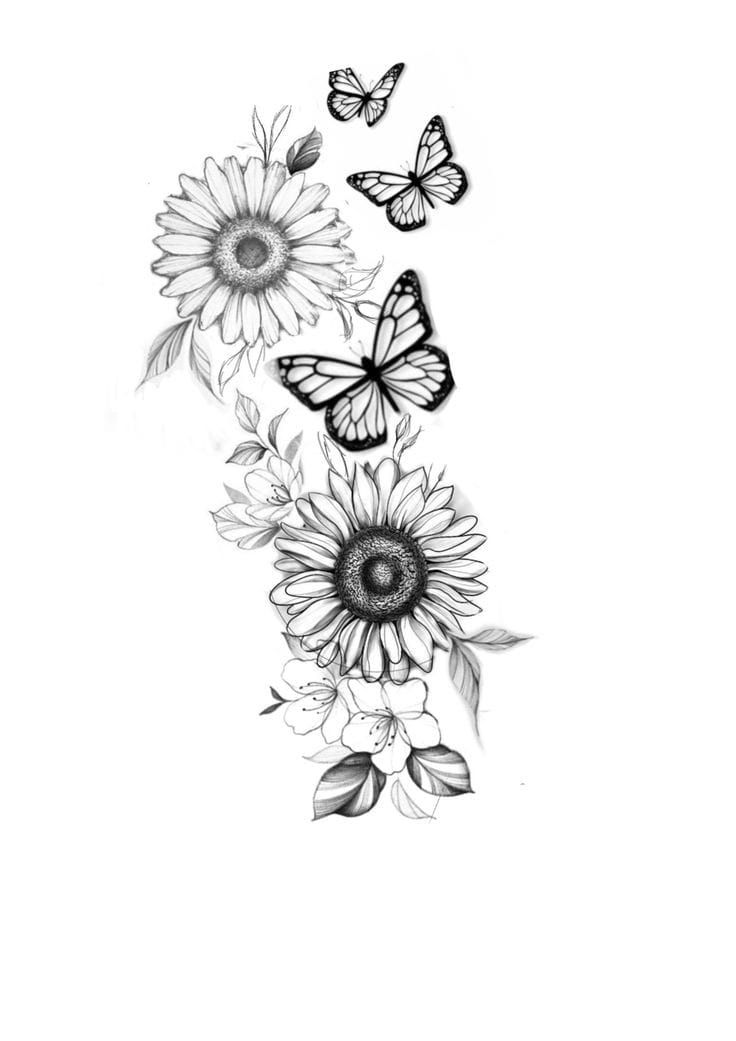 sunflowers and butterflies tattoo design