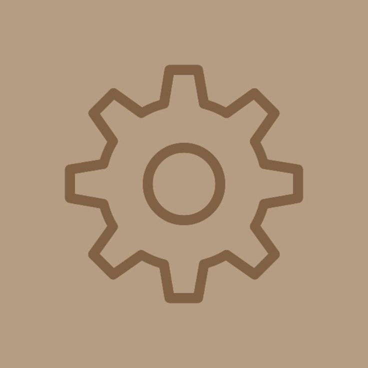 a gearwheel icon on a brown background