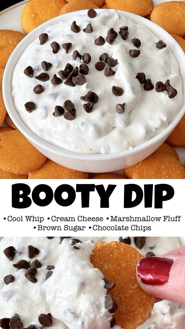 The viral TikTok Booty Dip recipe has taken social media by storm with its simplicity and deliciousness. Made with just 5 ingredients, including cream cheese, marshmallow fluff, whipped topping, brown sugar, and chocolate chips, this creamy and sweet dip is the perfect dessert or appetizer for any gathering. Cream Cheese Fluff Dip, Dessert Dips With Marshmallow Fluff, Marshmallow Fluff Cream Cheese Dip, Marshmallow Cream Dip, Tiktok Snacks Easy, Cream Cheese And Chocolate Chip Dip, Easy Cool Whip Desserts Healthy, Crock Pot Dessert Dip, Oreo Fluff Dip