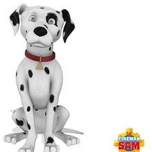 a cartoon dalmatian dog sitting on the ground