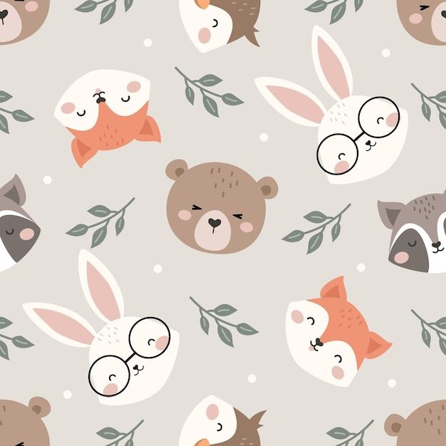 an animal themed wallpaper with many different animals on it's face and ears