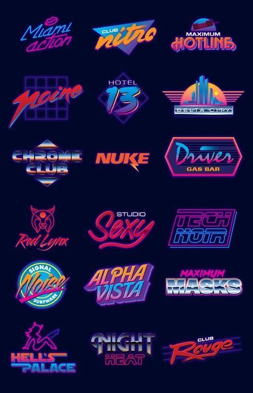 the logos for various brands are displayed on a dark background, with different colors and shapes