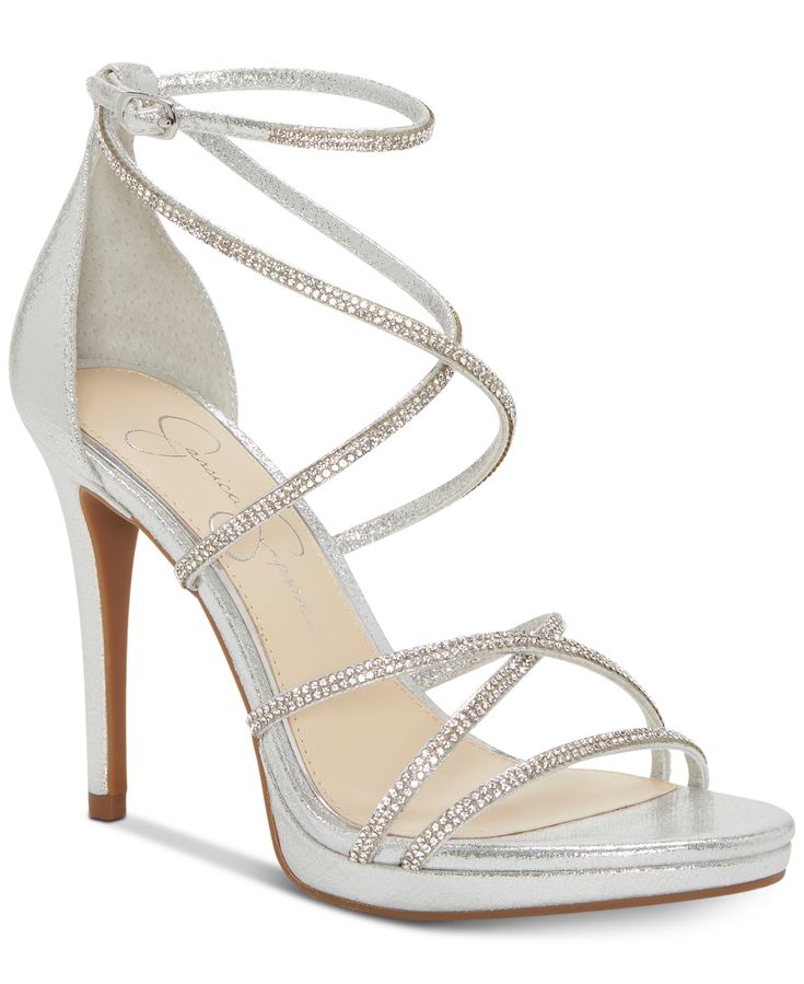 Jessica Simpson Jaeya Strappy Dress Sandals - Silver Heels Prom, Quinceanera Shoes, Shoes Heels Prom, Homecoming Shoes, Heels Prom, Rhinestone High Heels, High Heel Dress, Prom Accessories, Sparkly Heels