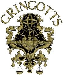 the logo for gringots is shown in black and gold on a white background