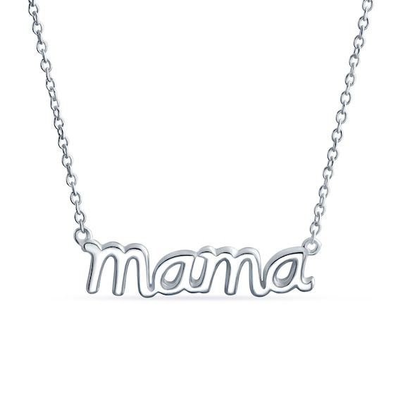 Proudly wear your favorite title of all with this "mama" necklace in silver - a casual and sweet look you'll turn to day after day. Crafted in sterling silver The word "mama" shines in a sculpted lowercase cursive font. Lovely worn alone or layered with your other chains, necklaces and pendants This design suspends centered along a rolo chain that secures with a lobster claw clasp. 16.0-inch total length. Mama Necklace, Cursive Font, Cursive Fonts, Chains Necklaces, Rolo Chain, Baby Ideas, Lobster Claw, Jewelry Necklaces, Necklaces