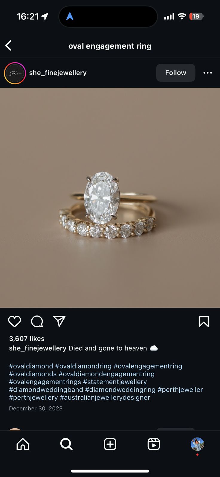 an engagement ring is shown on the instagram page