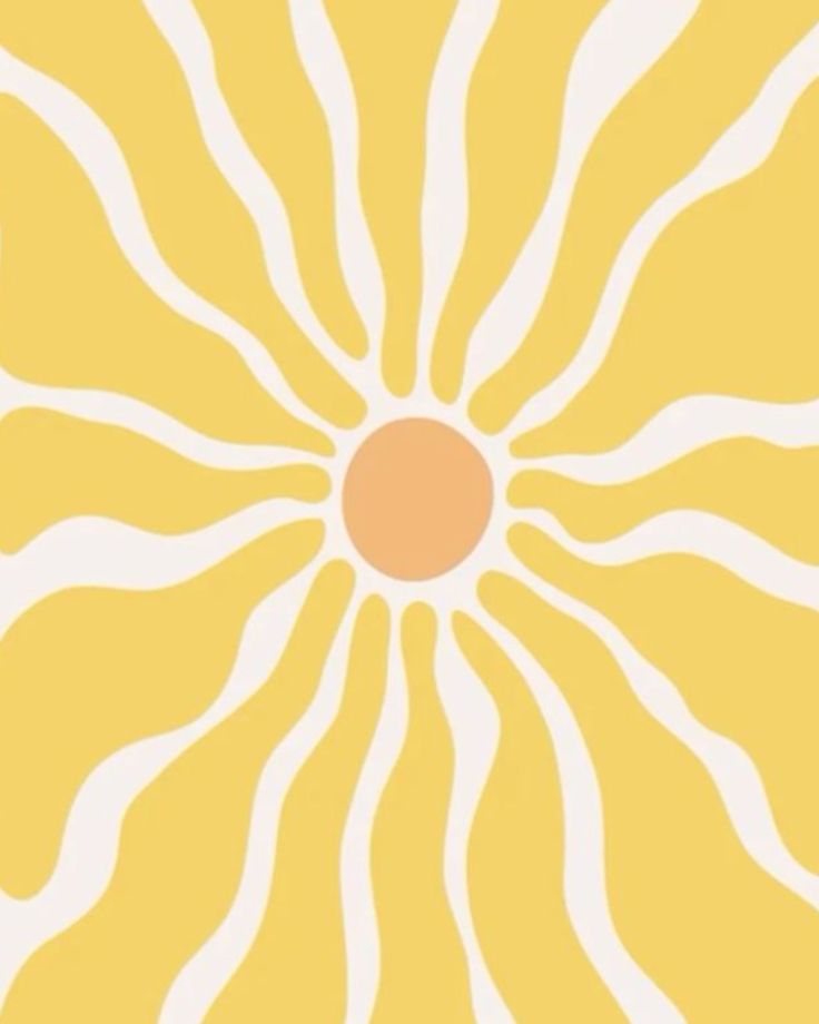 a yellow and white wallpaper with an orange sunburst in the center on it