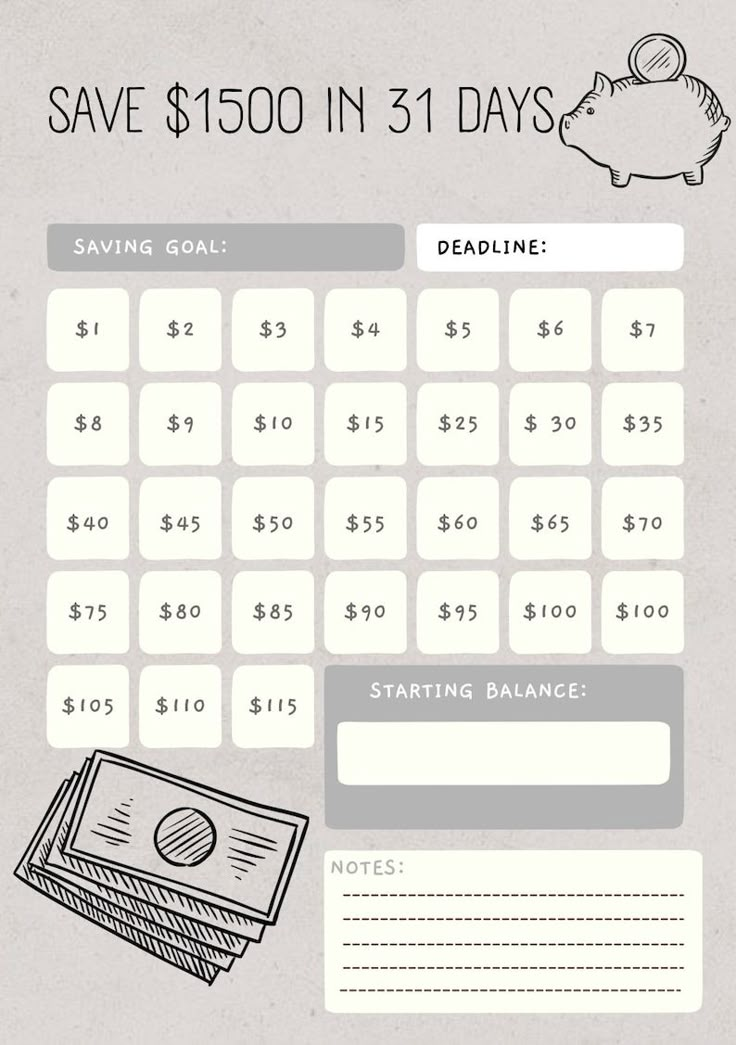 a drawing of a piggy bank sitting on top of a table next to a calculator