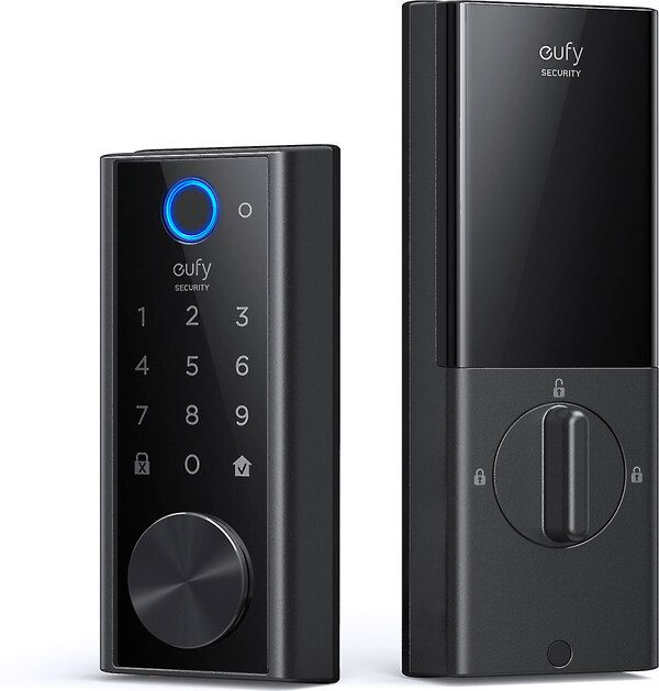 an electronic door lock is shown with the keypad on it's front and side