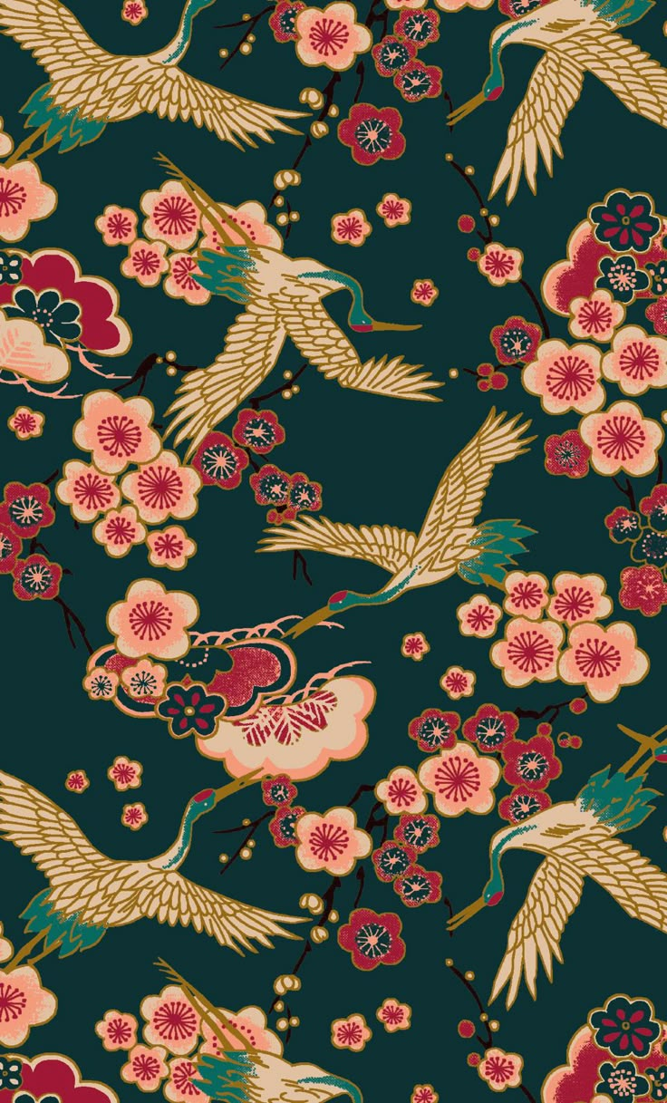 Crane Bird Wallpaper, Crane Wallpaper Iphone, Japanese Art Pattern, Japanese Prints Pattern, Japanese Crane Wallpaper, Japanese Patterns Traditional, Japanese Pattern Wallpaper, Crane Bird Illustration, Asian Design Pattern