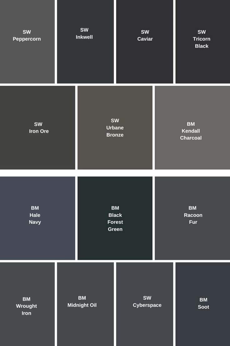 the different shades of gray and black are shown in this image, with each color