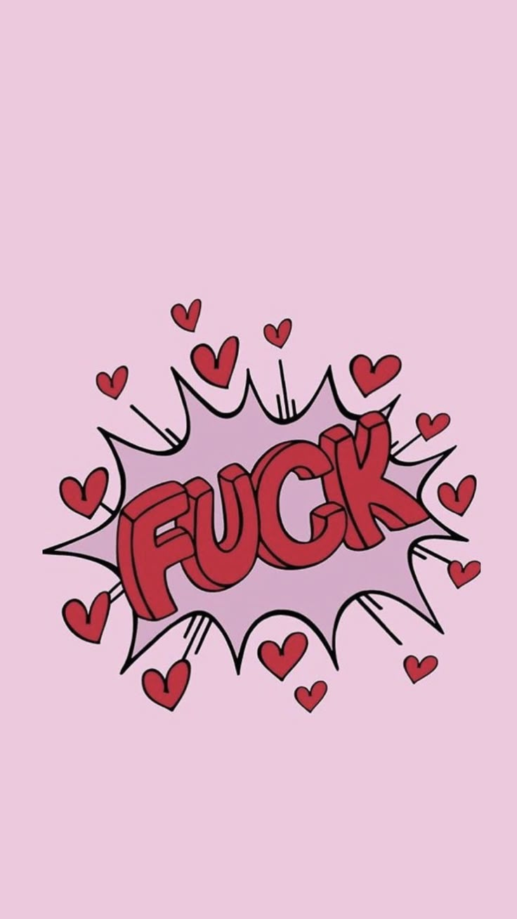 a pink background with hearts and the word fock in red on top of it