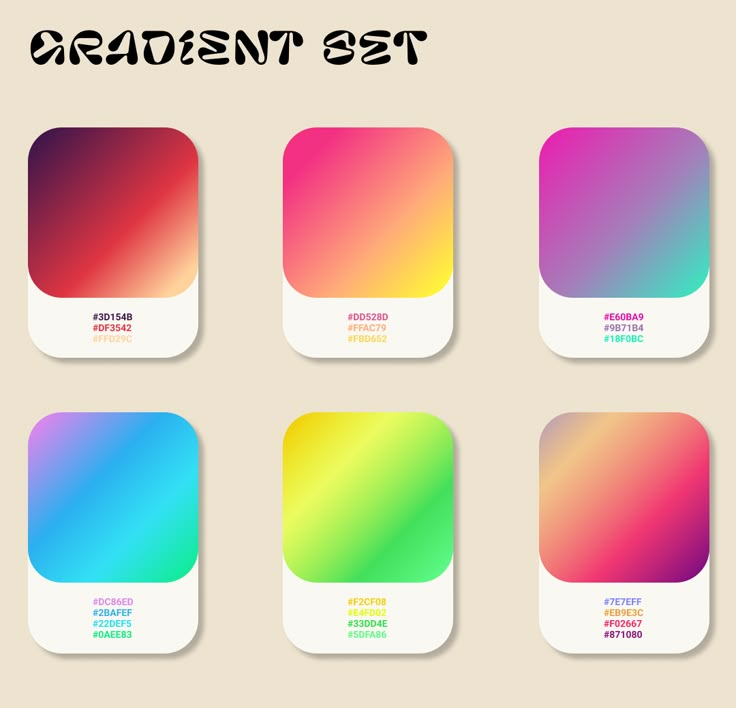 four square stickers with different colors on them, each showing the same color scheme