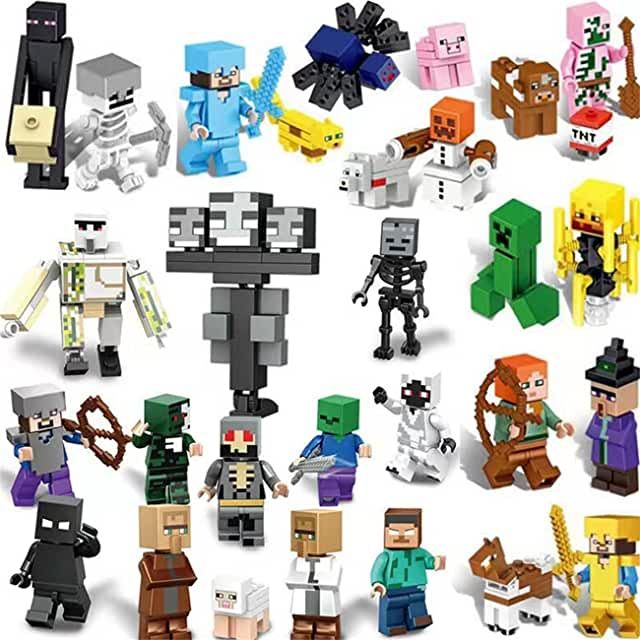 a bunch of different types of toys made out of legos on a white background