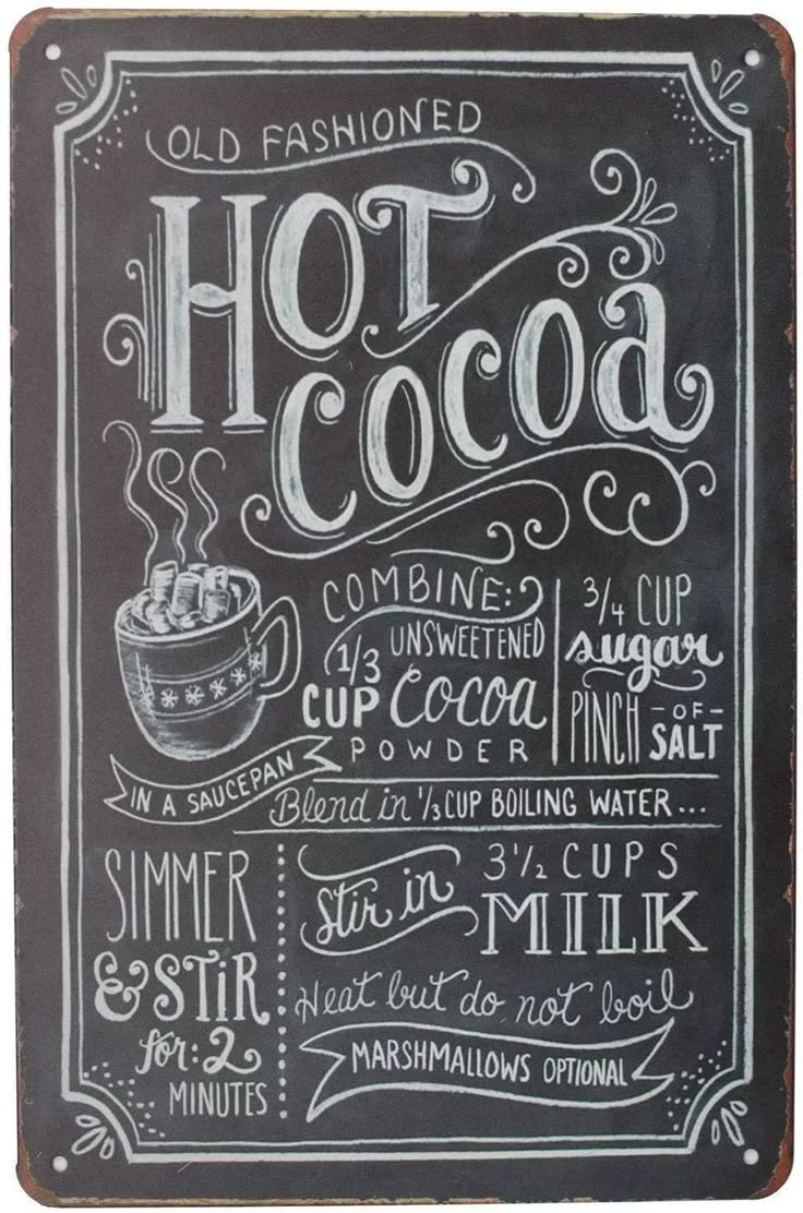 a chalkboard sign advertising hot cocoa