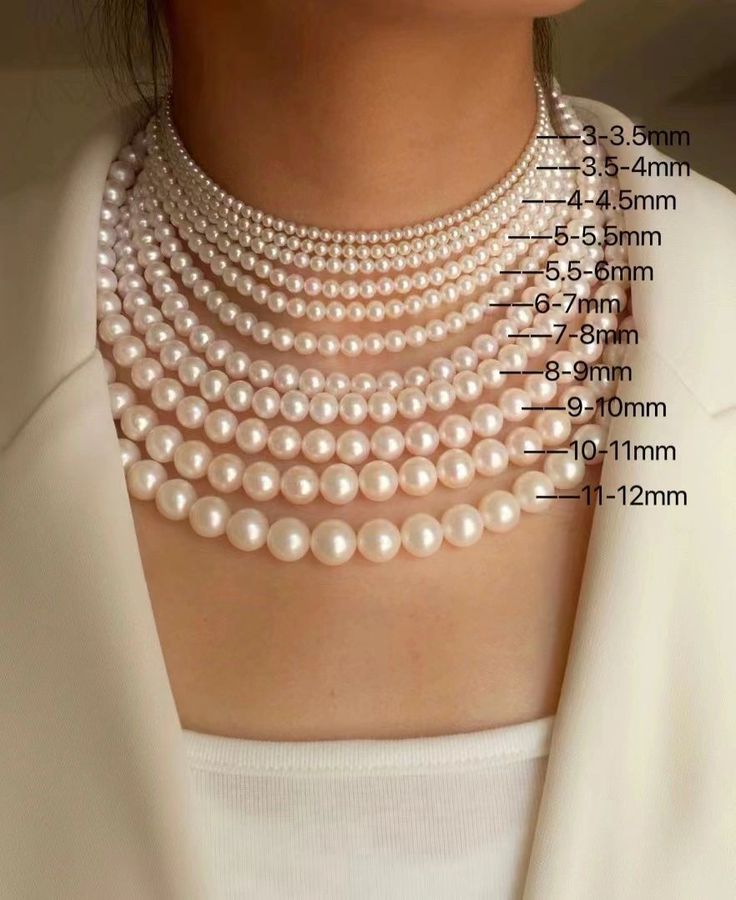 Modern Pearl Jewelry Necklace, Latest Pearl Necklace Designs, Modern Pearl Necklace Design, Latest Beads Jewellery Designs, Pearl Necklace Ideas, Pearl Size Chart, Engagement Ring Non Traditional, Real Pearl Jewelry, How To Wear Pearls