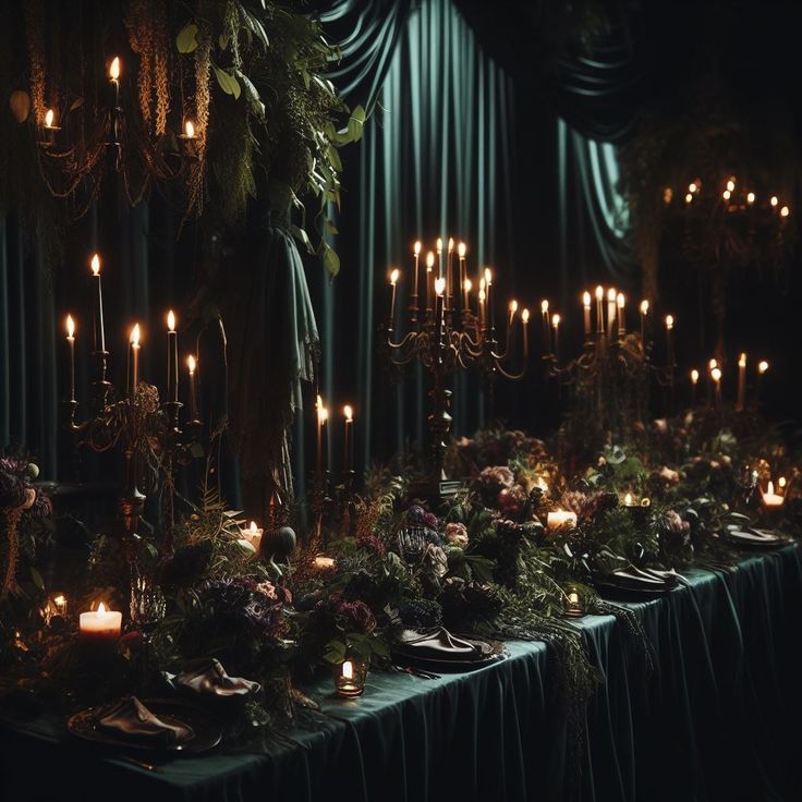 a long table with candles and flowers on it is set up for a formal function