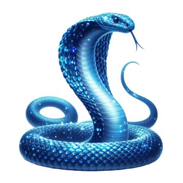 a blue snake is curled up and ready to strike