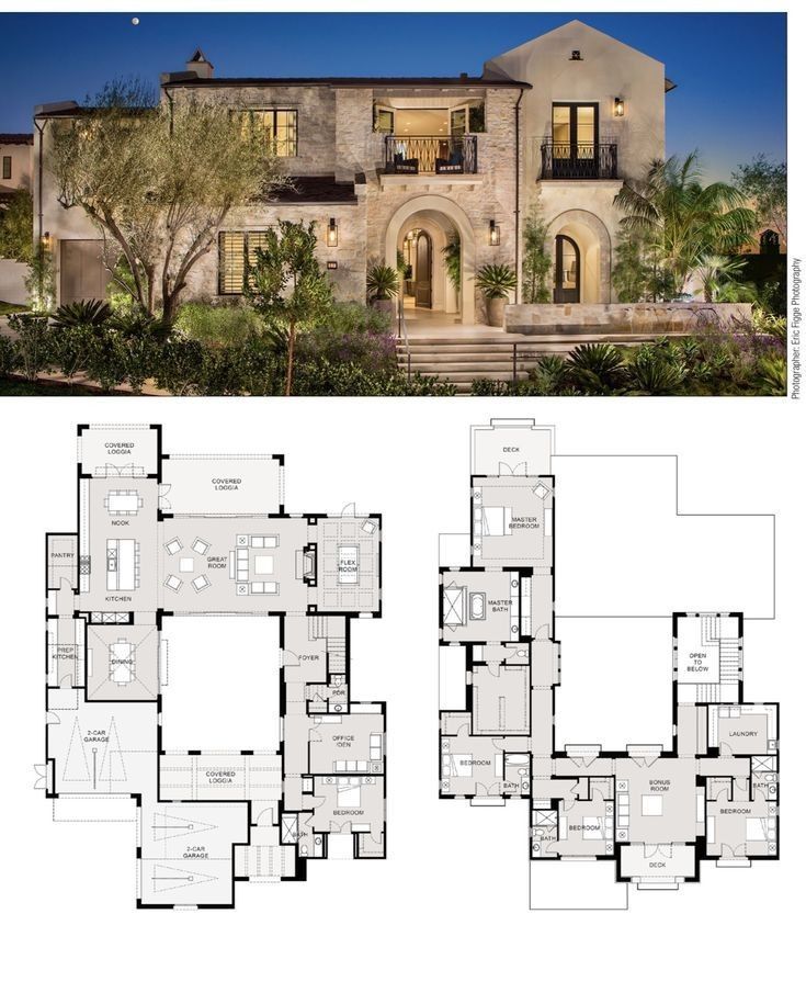 two story house plans with large windows and lots of space for the living room, dining area