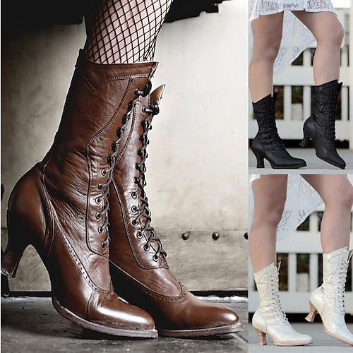 Category:Boots,Heels; Upper Materials:PU; Embellishment:Rhinestone,Crystal; Season:Fall,Winter; Heel Type:Cone Heel,High Heel; Gender:Women's; Activity:Walking; Toe Shape:Round Toe; Type:Mid Calf Boots; Style:Vintage,Casual,Comfort,Minimalism; Heel Height(inch):2-3; Outsole Materials:Rubber; Occasion:Work,Outdoor,Daily; Closure Type:Loafer; Pattern:Solid Color; Listing Date:08/25/2023; Production mode:External procurement; 2024 Trends:Strappy Heels,Wingtip Shoes,Heel Boots,Work Boots,Plus Size,Riding Boots,Stilettos; Foot Length:null; Foot Width:null; Size chart date source:Provided by Supplier. Boots Stilettos, Women Heel Boots, Ankle Boots With Jeans, Glass Heels, Granny Boots, Victorian Boots, Lace Ankle Boots, Gothic Women, Short Ankle Boots