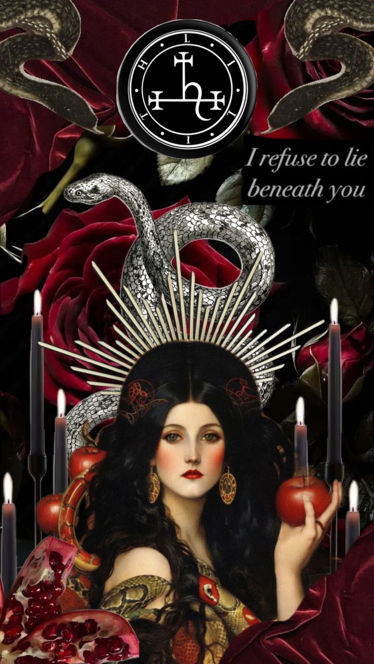 a woman holding an apple in her hand and surrounded by candles with the words, i refuse to the beneath you