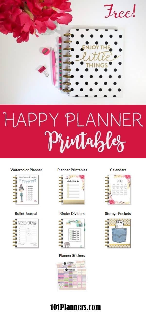 the happy planner printables is displayed on a table with flowers and notebooks